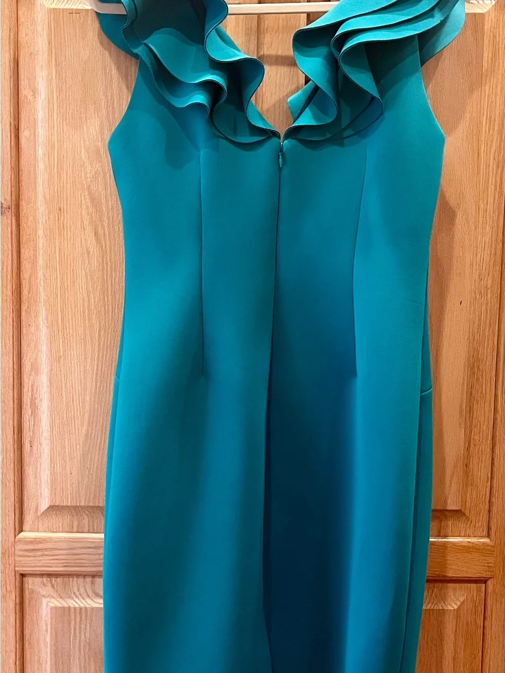 Eliza J Teal Ruffled-Shoulder Midi Sheath Dress - Picture 3 of 5